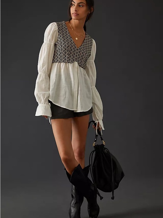 Anthropologie Tops - BY ANTHROPOLOGIE Layered Jacquard Vest & Blouse White Pullover Casual Formal Top